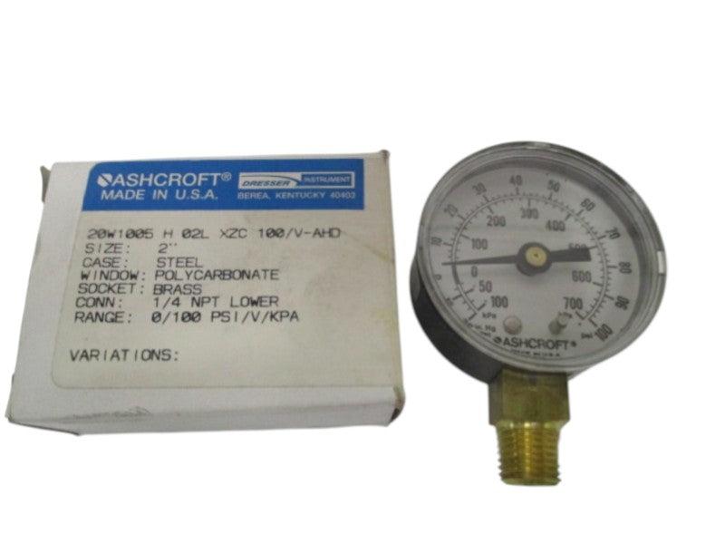 ASHCROFT 20W1005H02LXZC-100/V-AHD PRESSURE GAUGE 0-100 PSI/V/KPA  NSMP