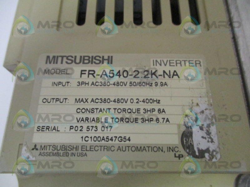 MITSUBISHI FR-A540-2.2K-NA INVERTER DRIVE (AS PICTURED) UNMP