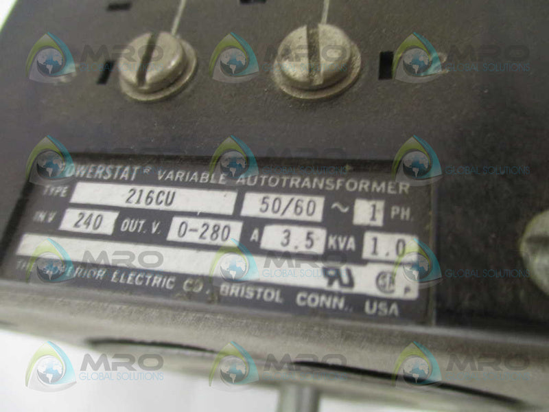 SUPERIOR ELECTRIC 216CU POWERSTAT VARIABLE AUTOTRANSFORMER 240V  UNMP