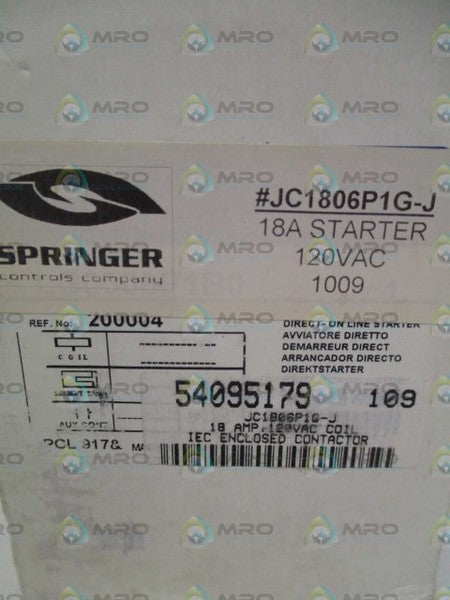 SPRINGER CONTROLS JC1806P1G-J STARTER 18A NSMP
