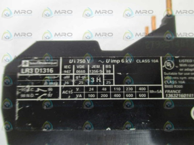 TELEMECANIQUE LR3D1316 OVERLOAD RELAY 6-13A UNMP