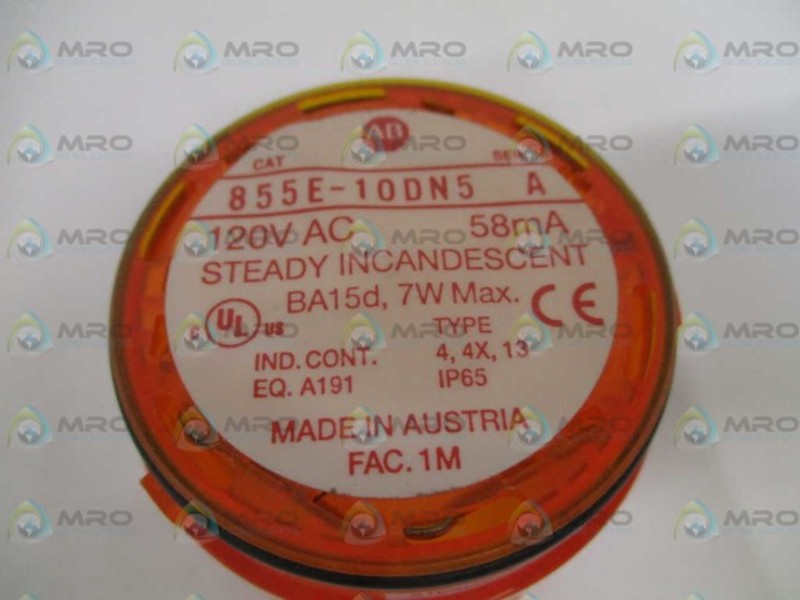 ALLEN BRADLEY 855E-10DN5 SER. A AMBER STEADY INCANDESCENT STACK LIGHT  UNMP