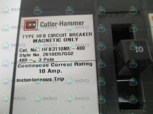CUTLER HAMMER HFB3110ML-480 CIRCUIT BREAKER 10A  NSMP
