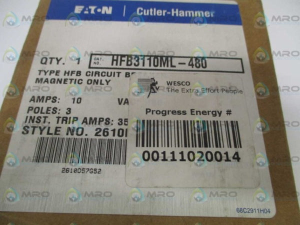CUTLER HAMMER HFB3110ML-480 CIRCUIT BREAKER 10A  NSMP