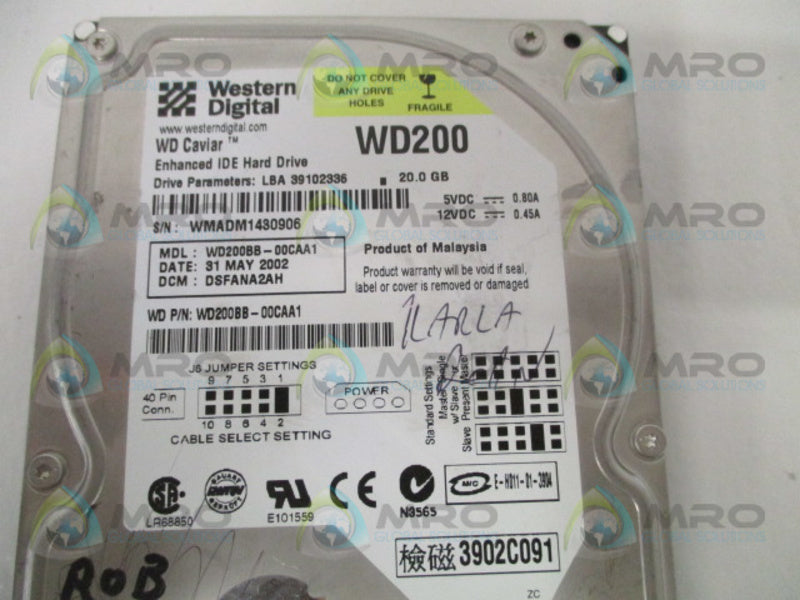 WESTERN DIGITAL WD200BB-00CAA1 ENHANCED IDE HARD DRIVE 20GB UNMP