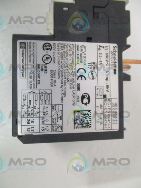 SCHNEIDER ELECTRIC LR3D08 OVERLOAD RELAY 2.5-4A UNMP