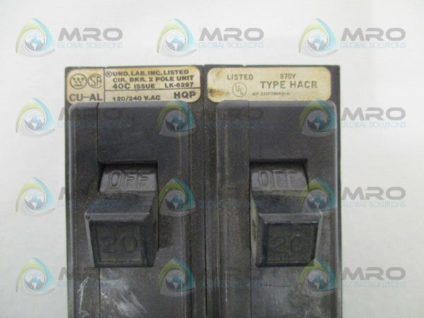 WESTINGHOUSE HQP220 CIRCUIT BREAKER 20A UNMP