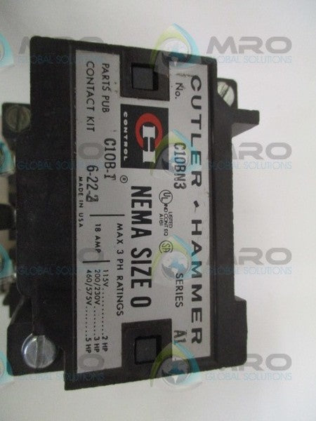 CUTLER HAMMER C10BN3 MAGNETIC CONTACTOR (MISSING ACCESSORIES)  NSNP