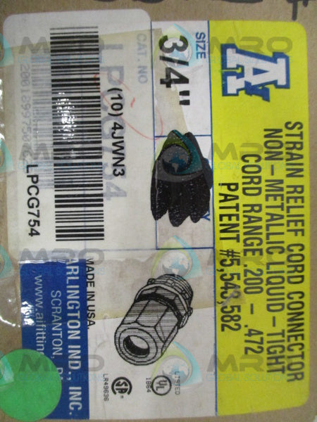 ARLINGTON LPCG754 STRAIN RELIEF CORD CONNECTOR 3/4"  NSNP