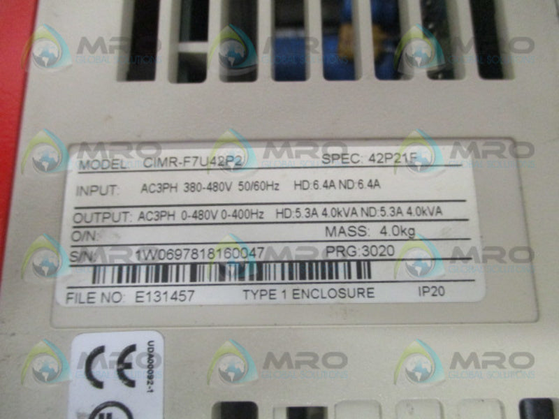MAGNETEK IMPULSE G+ CIMR-F7U42P2 ADJ. FREQUENCY AC DRIVE UNMP