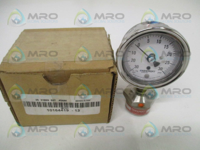 ASHCROFT 25310SS02T-30IMV&30# PRESSURE GAUGE 30in.HGVAC-30PSI  NSMP