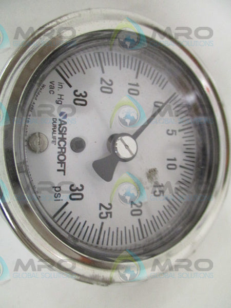 ASHCROFT 25310SS02T-30IMV&30# PRESSURE GAUGE 30in.HGVAC-30PSI  NSMP