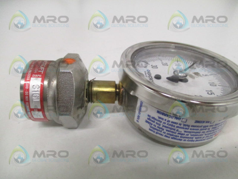 ASHCROFT 25310SS02T-30IMV&30# PRESSURE GAUGE 30in.HGVAC-30PSI  NSMP