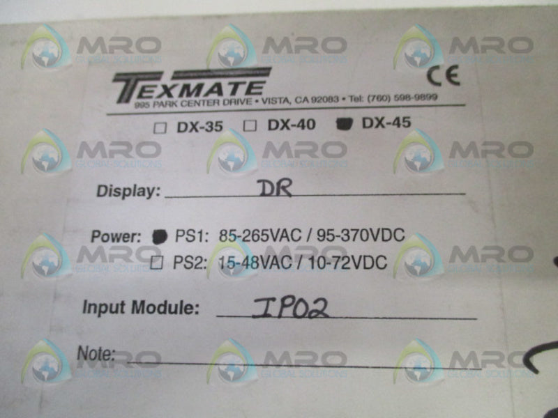 TEXMATE DX-45-DR-PS1-IP02 PROGRAMMABLE PANEL METER CONTROLLER NSMP