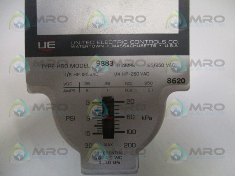 UNTIED ELECTRIC H60-9883 PRESSURE SWITCH 3-30 PSI 20-200 KPA NSMP