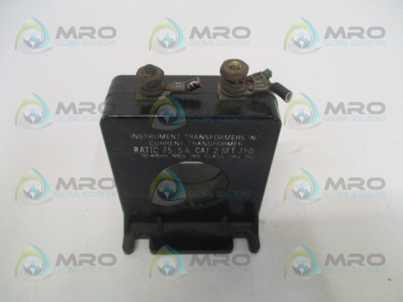 INSTRUMENT TRANSFORMERS 2SFT-750 CURRENT TRANSFORMER RATIO 75:5A UNMP