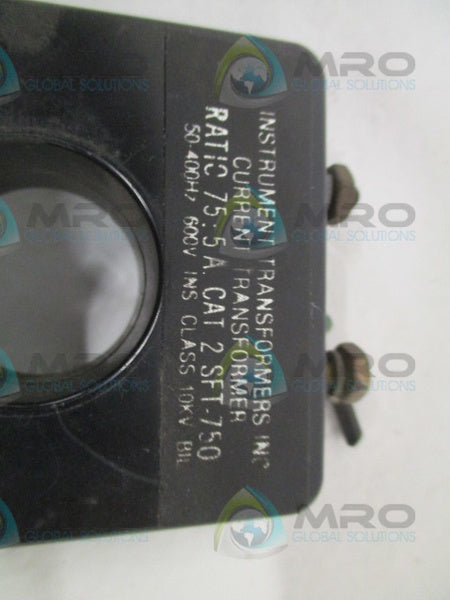 INSTRUMENT TRANSFORMERS 2SFT-750 CURRENT TRANSFORMER RATIO 75:5A UNMP