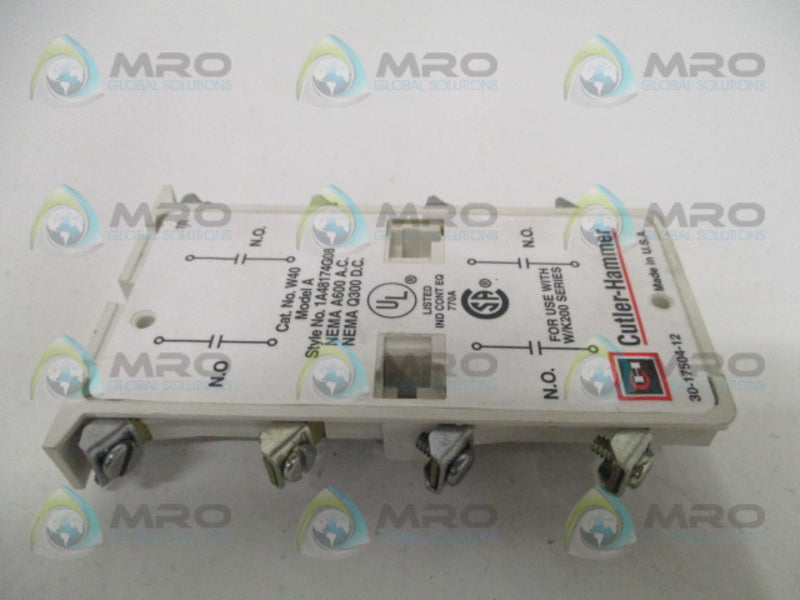 CUTLER HAMMER W40 AUXILIARY CONTACT BLOCK  UNMP