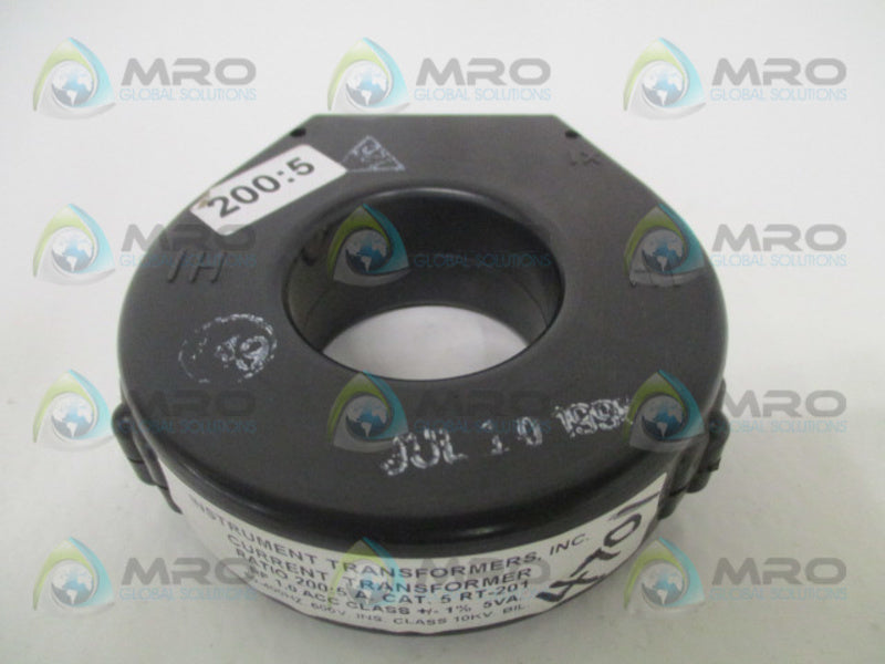 INSTRUMENT TRANSFORMERS 5RT-201 CURRENT TRANSFORMER RATIO 200:5 NSNP