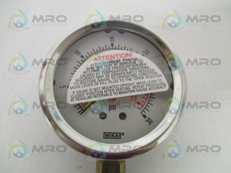 WIKA 9691990 213.53 2.5" PRESSURE GAUGE 30 PSI/BAR NSMP