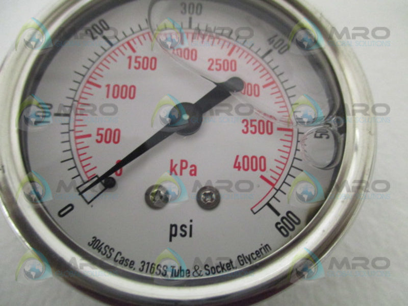 GRAINGER 4CFH9 PRESSURE GAUGE 0-600 PSI 0-4000 KPA NSMP