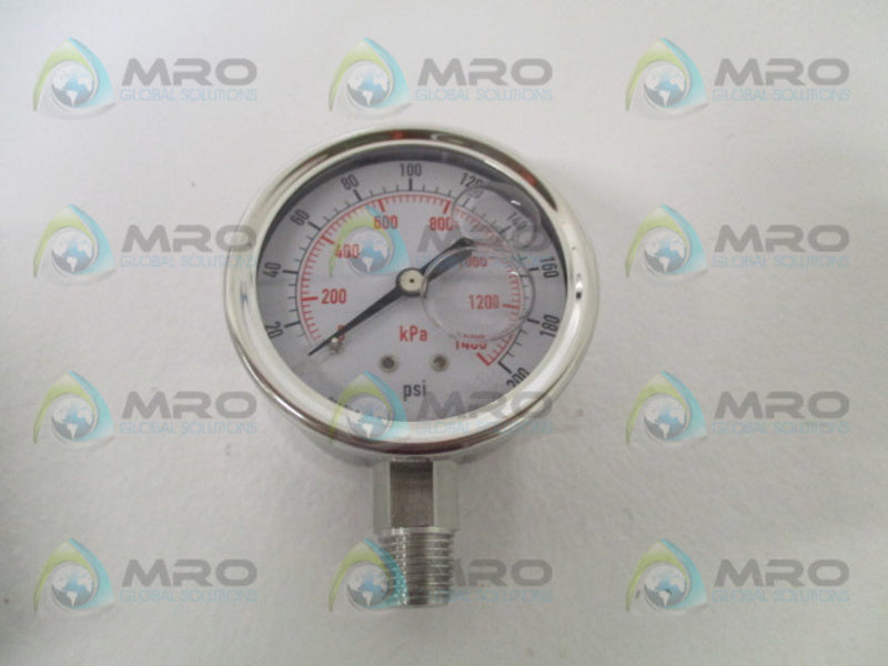 GRAINGER 4CFH6A PRESSURE GAUGE 0-200 PSI  0-1400 KPA NSMP