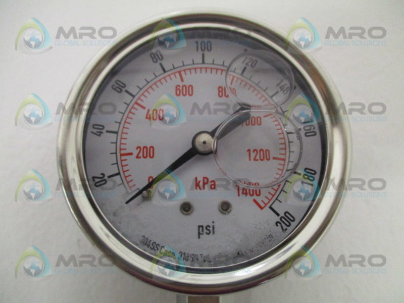 GRAINGER 4CFH6A PRESSURE GAUGE 0-200 PSI  0-1400 KPA NSMP