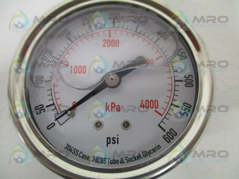 GRAINGER 4CFH9A PRESSURE GAUGE 0-600 PSI 0-4000 KPA NSNP