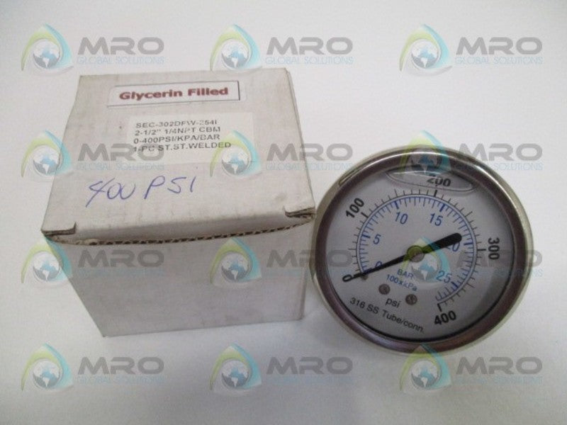 PIC SEC-302DFW-254I PRESSURE GAUGE 0-400 PSI/KPA/BAR NSMP