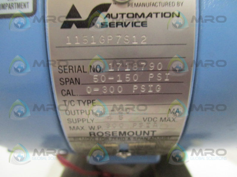 ROSEMOUNT 1151GP7S12 PRESSURE TRANSMITTER (REPAIRED)  UNMP