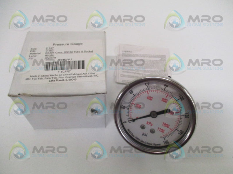 GRAINGER 4CFR7 PRESSURE GAUGE 0-160 PSI 0-1100 KPA NSMP