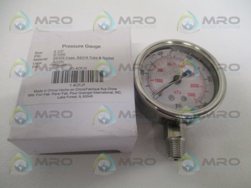 GRAINGER 4CFJ1  PRESSURE GAUGE 0-1000 PSI 0-7000 KPA NSMP