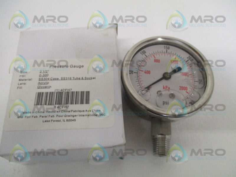 GRAINGER 4CFH7 PRESSURE GAUGE 0-300 PSI 0-2000 KPA NSMP