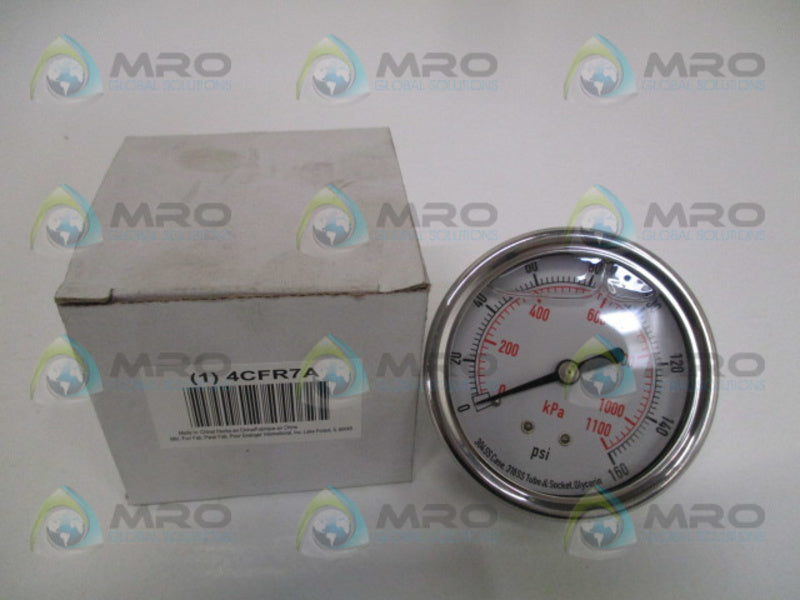 GRAINGER 4CFR7A PRESSURE GAUGE 0-160 PSI 0-1100 KPA NSMP