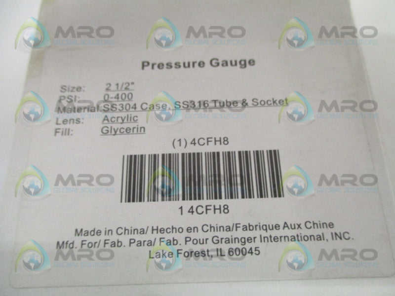 GRAINGER 4CFH8 PRESSURE GAUGE 0-400 PSI 0-2000 KPA NSMP