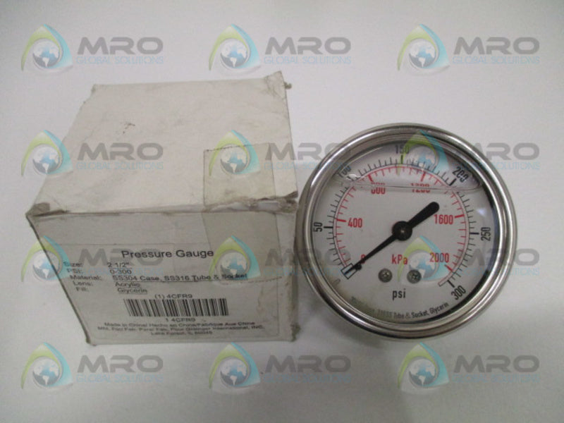 GRAINGER 4CFR9 PRESSURE GAUGE 0-300 PSI 0-2000 KPA NSMP