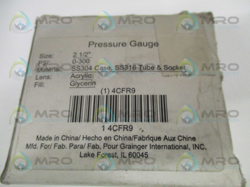 GRAINGER 4CFR9 PRESSURE GAUGE 0-300 PSI 0-2000 KPA NSMP