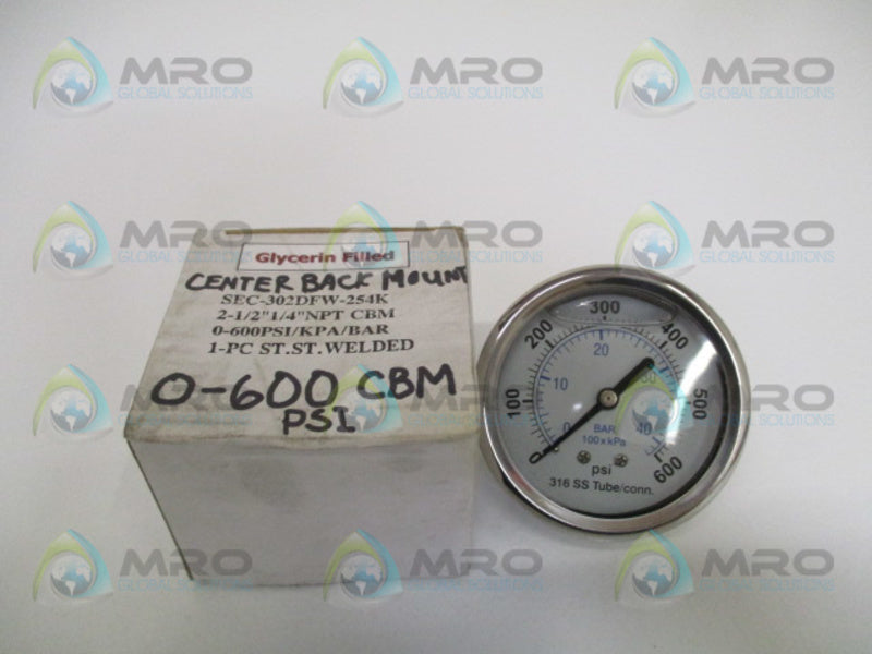 PIC SEC-302DFW-254K PRESSURE GAUGE 0-600 PSI/KPA/BAR NSMP