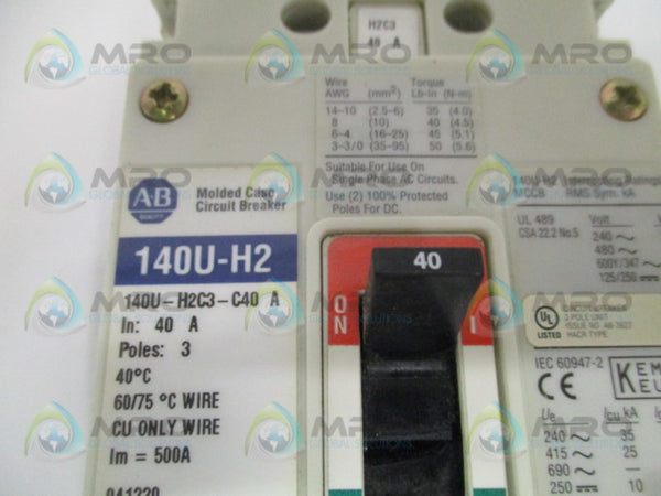 ALLEN BRADLEY 140U-H2C3-C40 SER. A CIRCUIT BREAKER 40A  UNMP