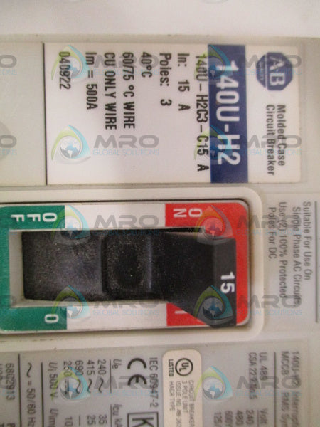 ALLEN BRADLEY 140U-H2C3-C15 SER. A CIRCUIT BREAKER 15A  UNMP