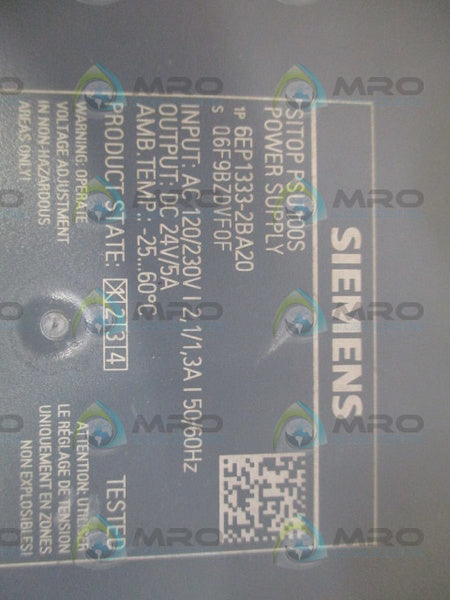 SIEMENS SITOP PSU100S 6EP1333-2BA20 POWER SUPPLY UNMP