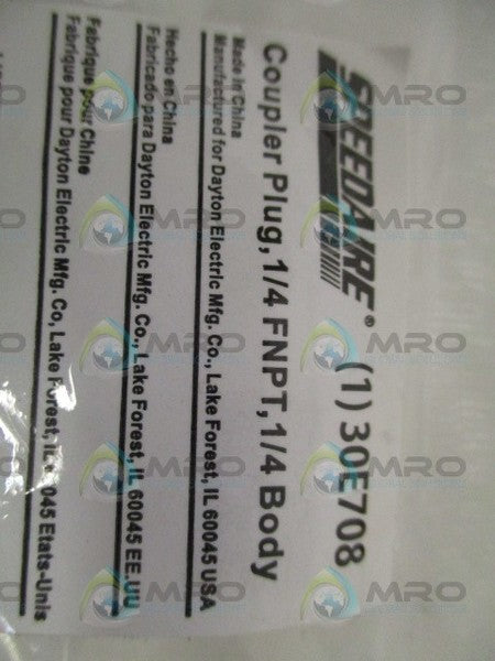 SPEEDAIRE 30E708 COUPLER PLUG 1/4"   NSMP