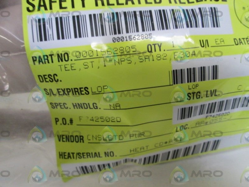 TEE ST, 1" NPS, SA182, F304 0001562805  NSNP