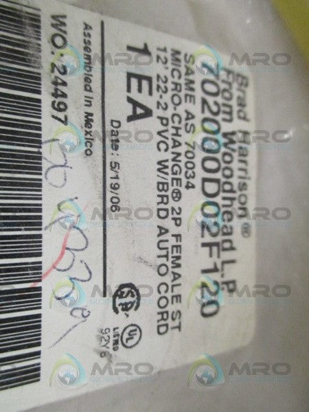 DANIEL WOODHEAD 70034 702000D02F120 FEMALE AUTO CORD  NSMP