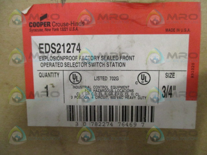 CROUSE-HINDS EDS21274 SELECTOR SWITCH STATION 3/4"  NSMP