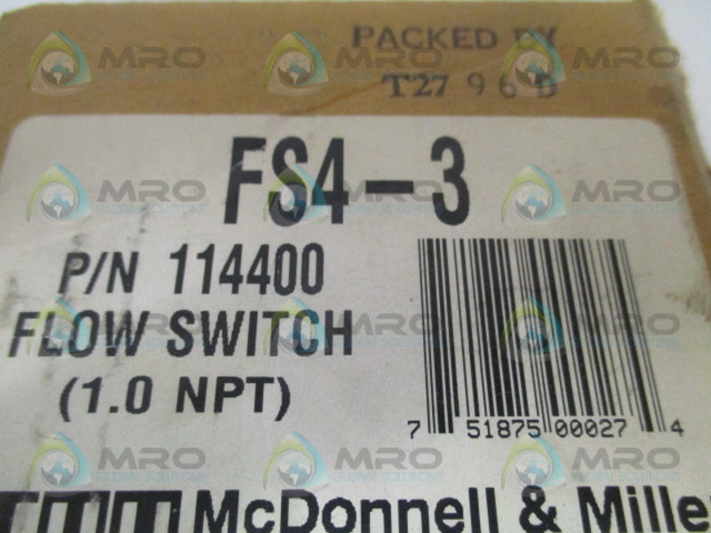 MCDONNELL & MILLER FS4-3 114400 FLOW SWITCH 1" (AS PICTURED) UNMP