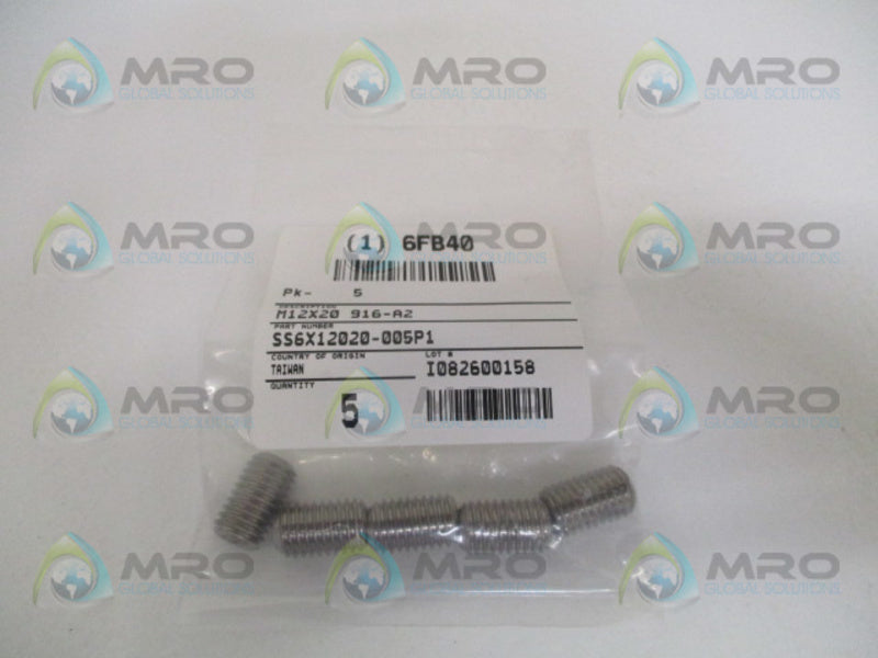 GRAINGER 6FB40 M51260.120.0020 SOCKET SET SCREW (PKG OF 5) NSMP