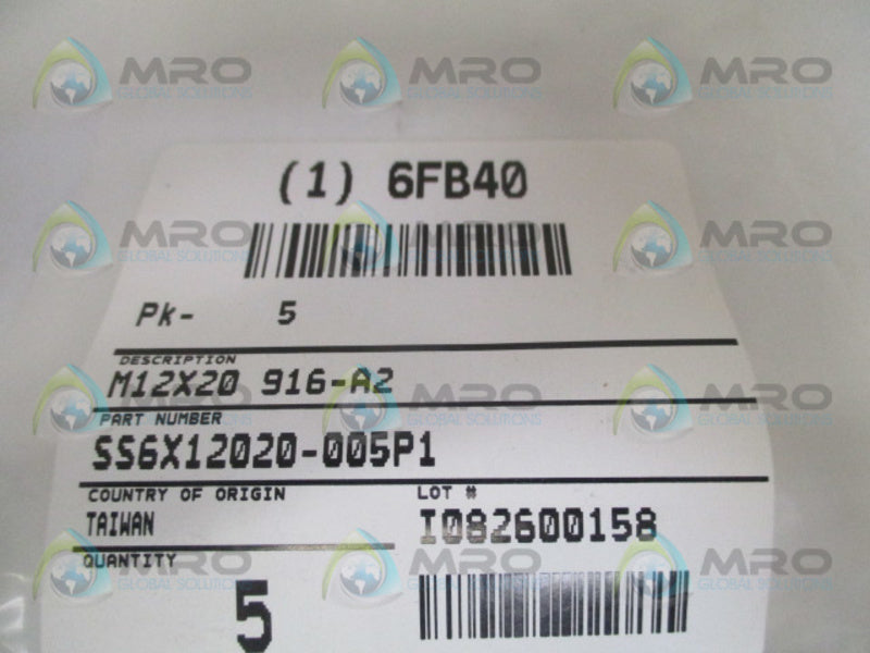 GRAINGER 6FB40 M51260.120.0020 SOCKET SET SCREW (PKG OF 5) NSMP