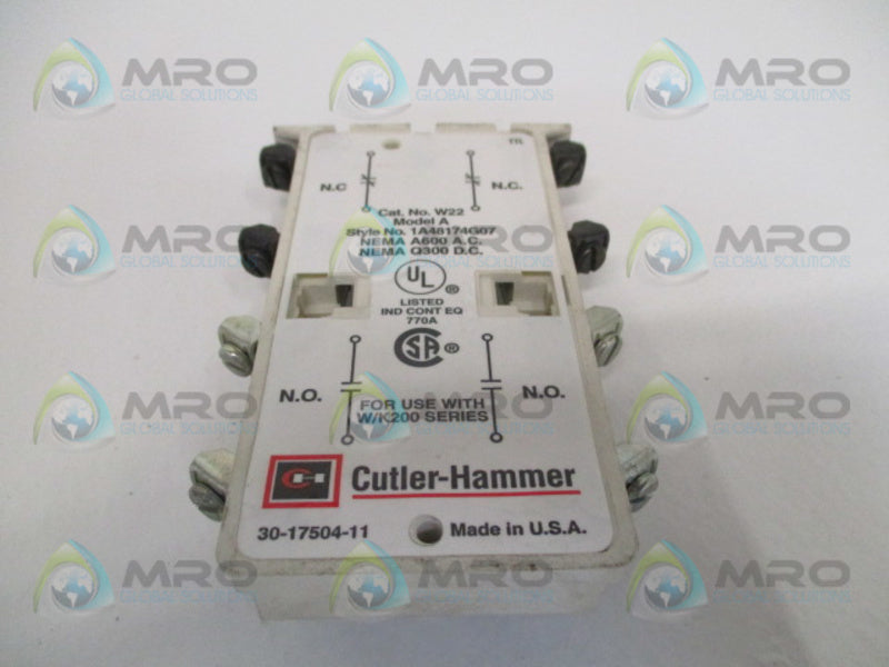 CUTLER HAMMER W22 1A48174G07 AUXILIARY CONTACT  UNMP