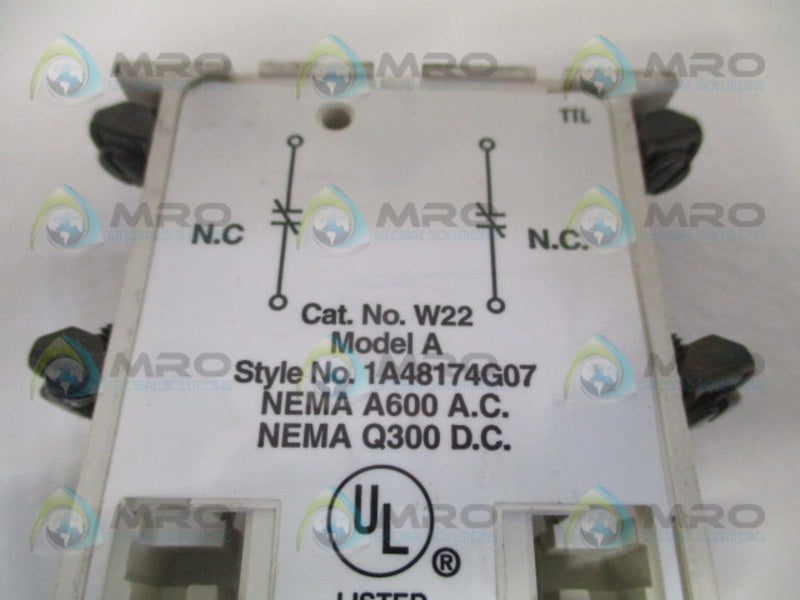 CUTLER HAMMER W22 1A48174G07 AUXILIARY CONTACT  UNMP